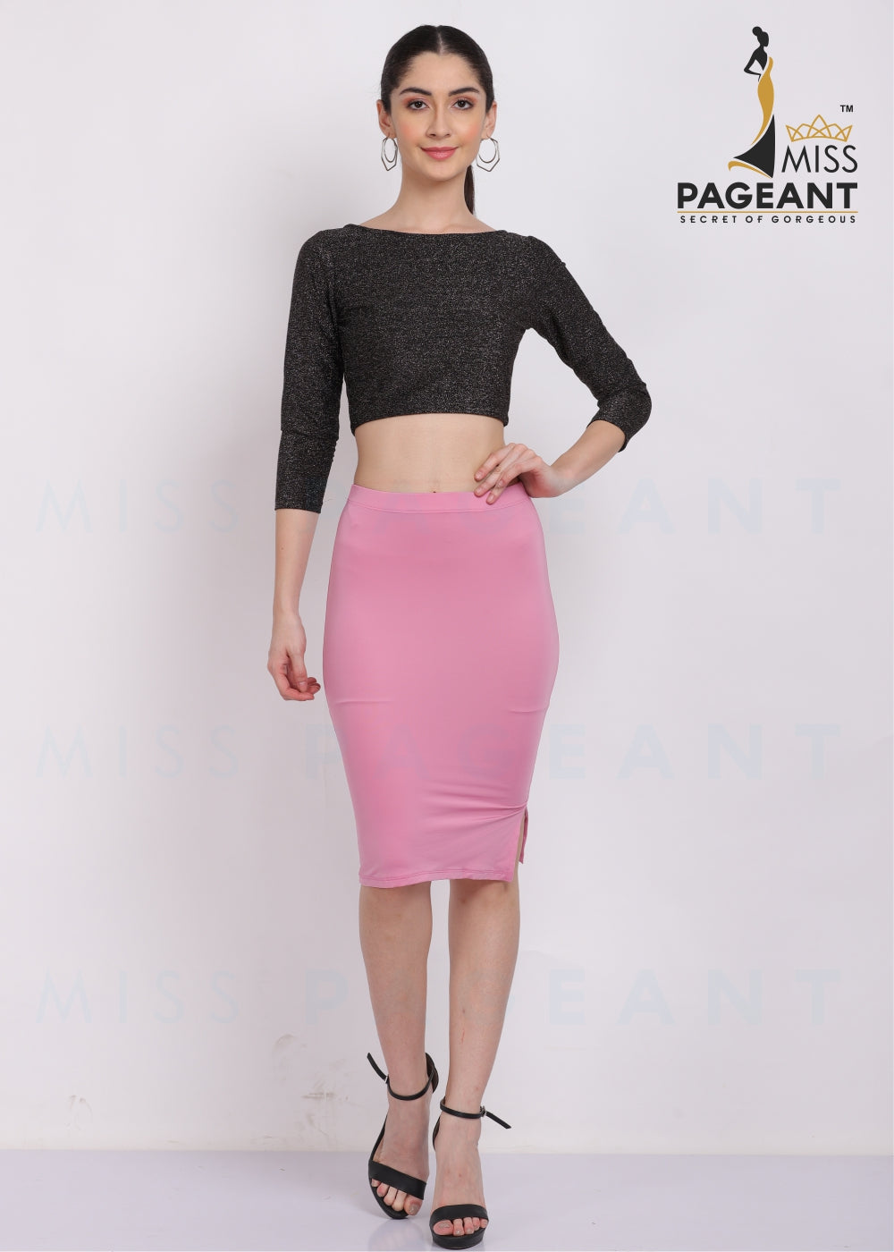 Pink pencil clearance skirt knee length